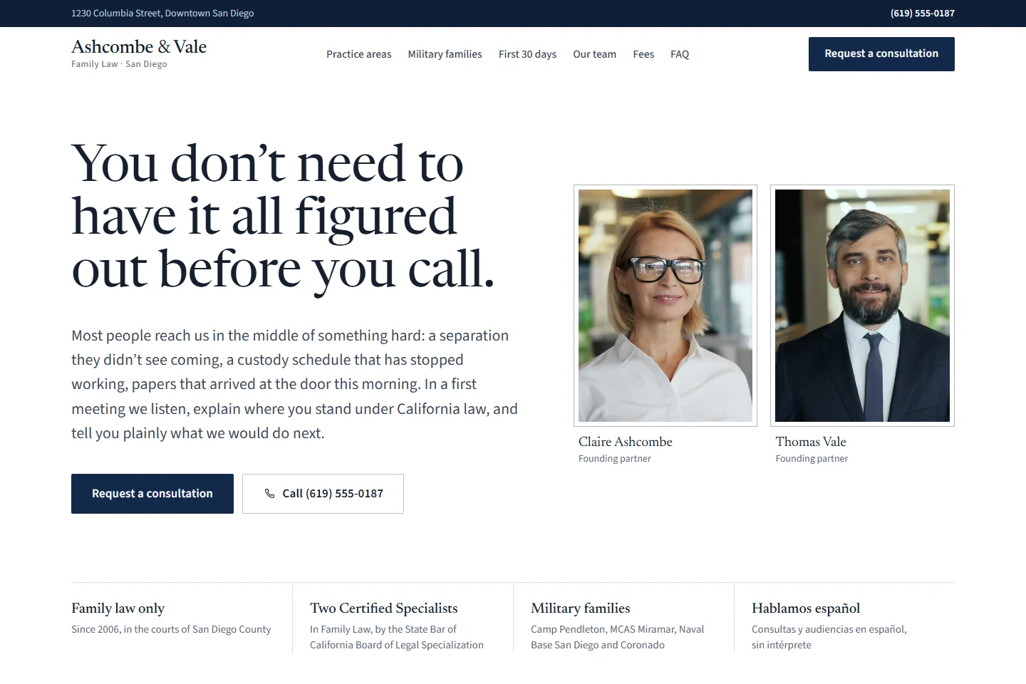 Desktop view of the Ashcombe & Vale homepage