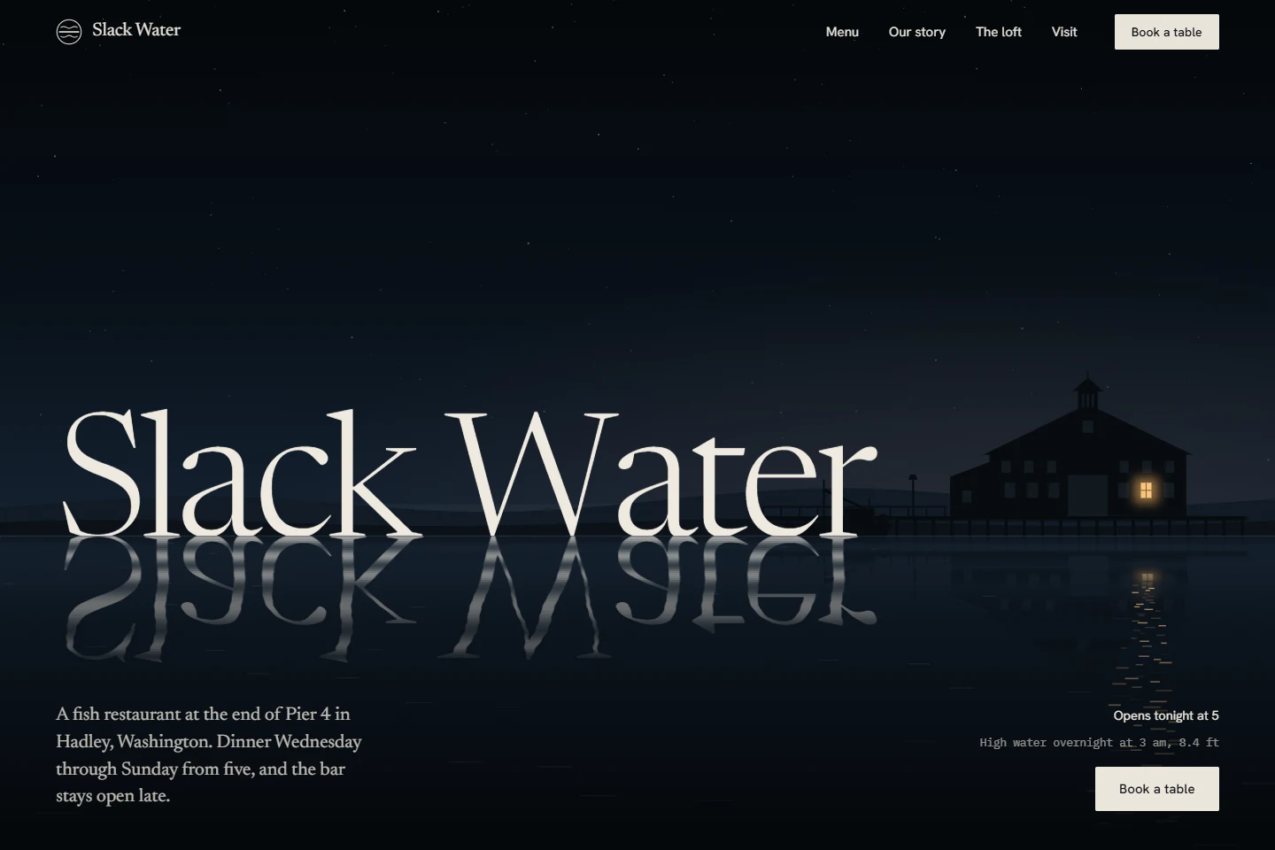 Desktop view of the Slack Water homepage
